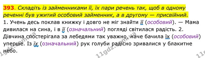 393. Складіть із займенниками її, їх пари речень так, щоб в одному реченні був ужитий особовий займенник, а в другому — присвійний. — ГДЗ Українська мова 6 клас Ворон, Солопенко