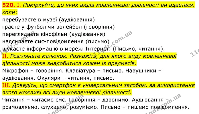 520. І. Поміркуйте, до яких видів мовленнєвої діяльності ви вдаєтеся, коли: — ГДЗ Українська мова 5 клас Заболотний 2022