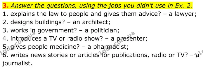 3. Answer the questions, using the jobs you didn’t use in Ex. 2. — ГДЗ Англійська мова 8 клас Стайрінг (Prepare)