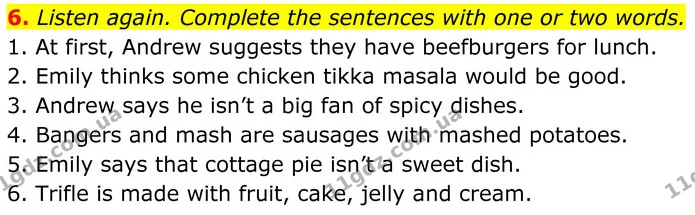 6. Listen again. Complete the sentences with one or two words. — ГДЗ Англійська мова 8 клас Стайрінг (Prepare)