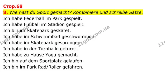 8. Wie hast du Sport gemacht? Kombiniere und schreibe Satze. — ГДЗ Німецька мова 6 клас Сотникова 2 рік (2023)