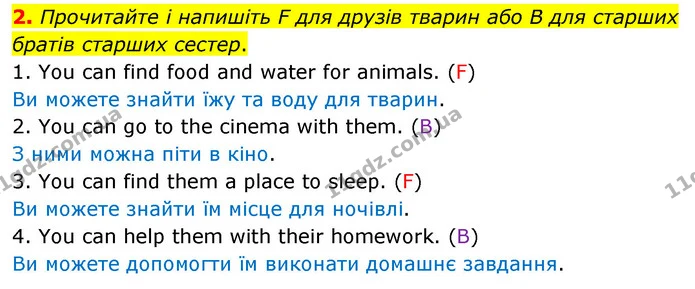2. Прочитайте і напишіть F для друзів тварин або B для старших братів старших сестер. — ГДЗ Робочий зошит Англійська мова 3 клас Мітчелл
