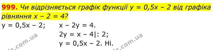 999. Чи відрізняється графік функції у = 0,5x – 2 від графіка — ГДЗ Алгебра 7 клас Бевз
