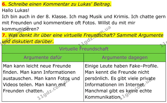 6. Schreibe einen Kommentar zu Lukas' Beitrag. — ГДЗ Німецька мова 8 клас Сотникова (2025) 4 рік