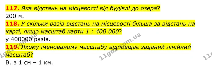 117. Яка відстань на місцевості від будівлі до озера? — ГДЗ Математика 6 клас Бевз 1-2 ч.