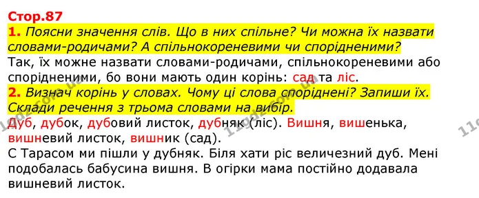 1. Поясни значення слів. Що в них спільне? Чи можна їх назвати словами-родичами? А спільнокореневими чи спорідненими? — ГДЗ Українська мова 2 клас Большакова 1 ч. - 2 ч.