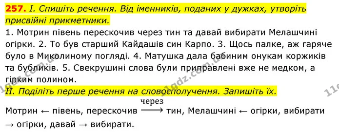257. І. Спишіть речення. Від іменників, поданих у дужках, утворіть присвійні прикметники. — ГДЗ Українська мова 6 клас Ворон, Солопенко