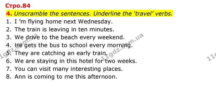 4. Unscramble the sentences. Underline the ‘travel’ verbs. — ГДЗ Робочий зошит Англійська мова 5 клас Косован (Дж. Коста)