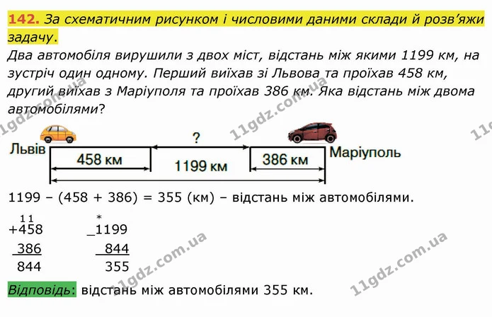 142. За схематичним рисунком і числовими даними склади й розв’яжи задачу. — ГДЗ Математика 4 клас Оляницька