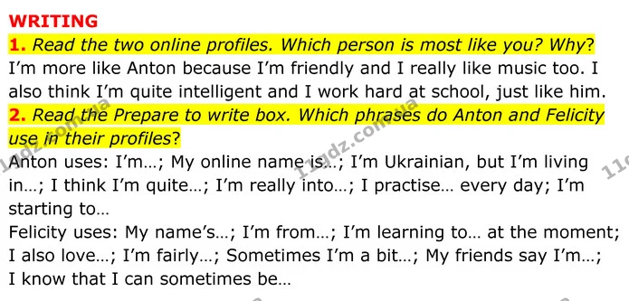 1. Read the two online profiles. Which person is most like you? Why? — ГДЗ Англійська мова 8 клас Стайрінг (Prepare)