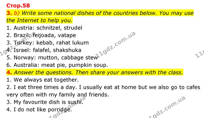 3. b) Write some national dishes of the countries below. You may use the Internet to help you. — ГДЗ Робочий зошит Англійська мова 6 клас Карпюк