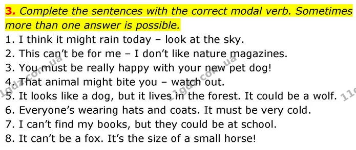 3. Complete the sentences with the correct modal verb. Sometimes more than one answer is possible. — ГДЗ робочий зошит Англійська мова 8 клас Гарет Джонс 2025