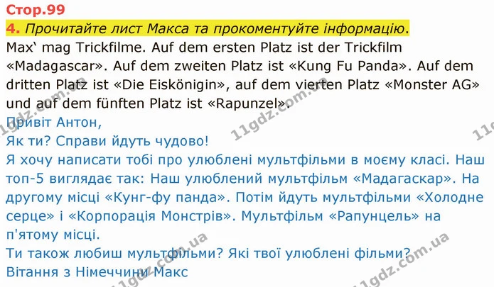 4. Прочитайте лист Макса та прокоментуйте інформацію. — ГДЗ Німецька мова 4 клас Сотникова