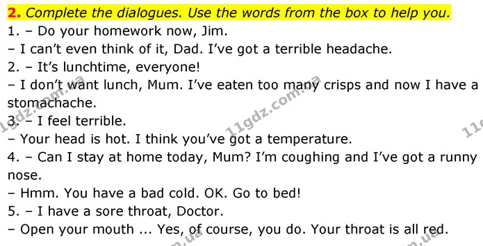 2. Complete the dialogues. Use the words from the box to help you. — ГДЗ Робочий зошит Англійська мова 7 клас Карпюк