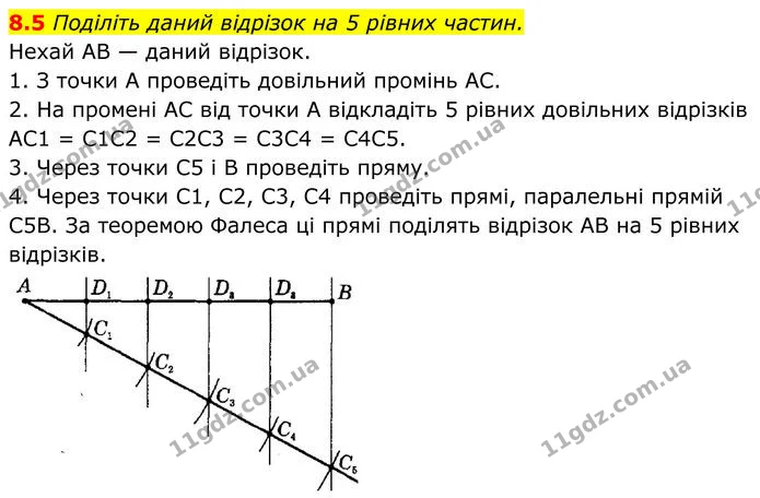 8.5 Поділіть даний відрізок на 5 рівних частин. — ГДЗ Геометрія 8 клас Істер