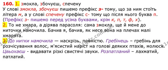 160. 1. змокла, збочуєш, спечену — ГДЗ Українська мова 5 клас Єрмоленко 2018