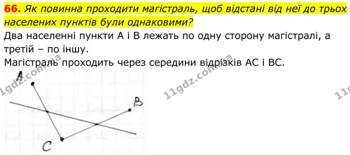 66. Як повинна проходити магістраль, щоб відстані від неї до трьох — ГДЗ Геометрія 8 клас Бурда