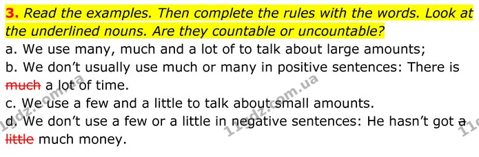 3. Read the examples. Then complete the rules with the words. Look at the underlined nouns. Are they countable or uncountable? — ГДЗ Англійська мова 8 клас Стайрінг (Prepare)