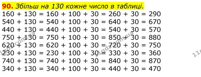 90. Збільш на 130 кожне число в таблиці. — ГДЗ Математика 3 клас Листопад 1-2 ч.