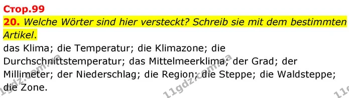 20. Welche Wörter sind hier versteckt? Schreib sie mit dem bestimmten Artikel. — ГДЗ робочий зошит Німецька мова 8 клас Басай