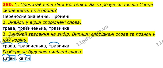 380. 1. Прочитай вірш Ліни Костенко. Як ти розумієш вислів Сонце сипле квіти, як з бриля? — ГДЗ Українська мова та читання 3 клас Кравцова (1 частина)