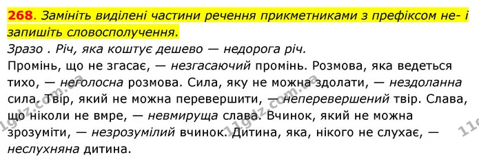 268. Замініть виділені частини речення прикметниками з префіксом не- і — ГДЗ Українська мова 6 клас Ворон, Солопенко