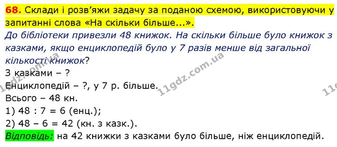 68. Склади і розв’яжи задачу за поданою схемою, використовуючи у запитанні слова «На скільки більше...». — ГДЗ Математика 3 клас Будна 1-2 ч.