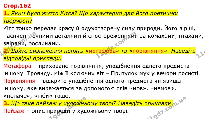 1. Яким було життя Кітса? Що характерно для його поетичної творчості? — ГДЗ Зарубіжна література 5 клас Волощук 2022