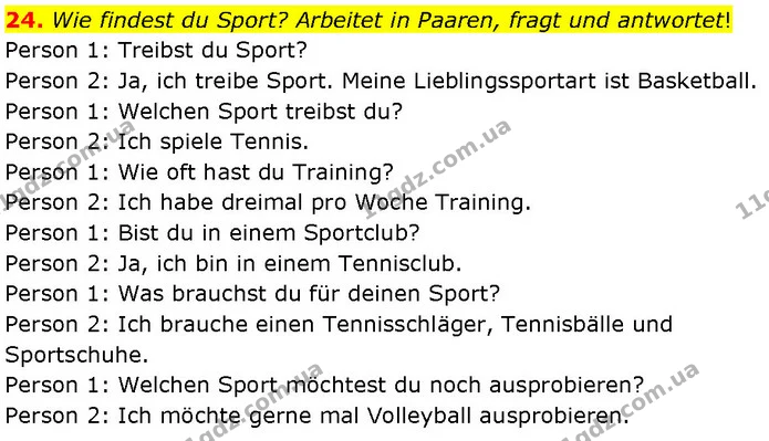 24. Wie findest du Sport? Arbeitet in Paaren, fragt und antwortet! — ГДЗ Німецька мова 7 клас Басай