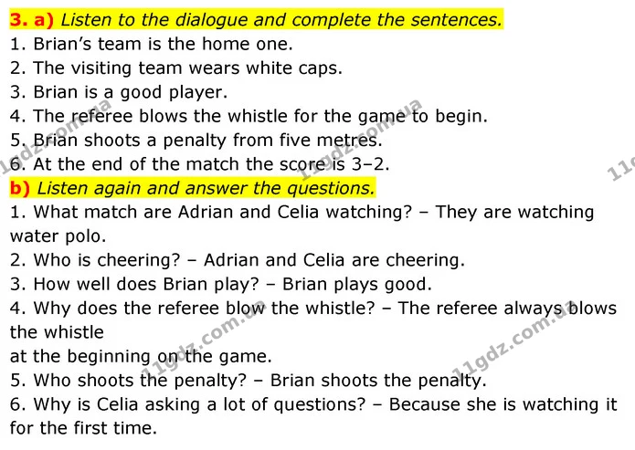 3. a) Listen to the dialogue and complete the sentences. — ГДЗ Англійська мова 7 клас Карпюк