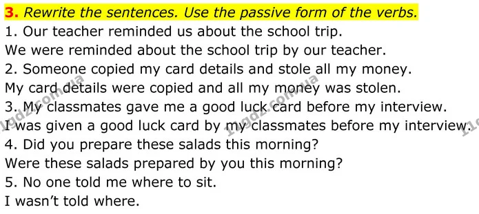 3. Rewrite the sentences. Use the passive form of the verbs. — ГДЗ Англійська мова 8 клас Стайрінг (Prepare)