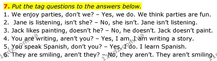 7. Put the tag questions to the answers below. — ГДЗ Англійська мова 7 клас Карпюк