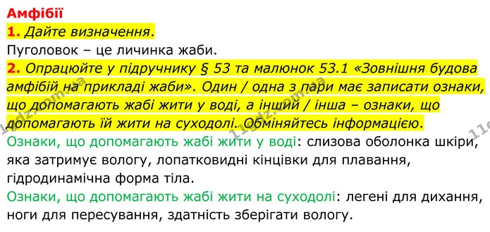1. Дайте визначення. Пуголовок – це личинка жаби. — ГДЗ робочий зошит Біологія 7 клас Кулініч