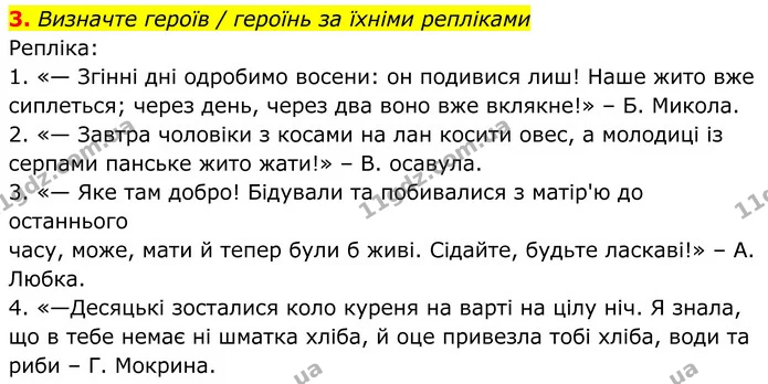 3. Визначте героїв / героїнь за їхніми репліками — ГДЗ Українська література 8 клас Авраменко
