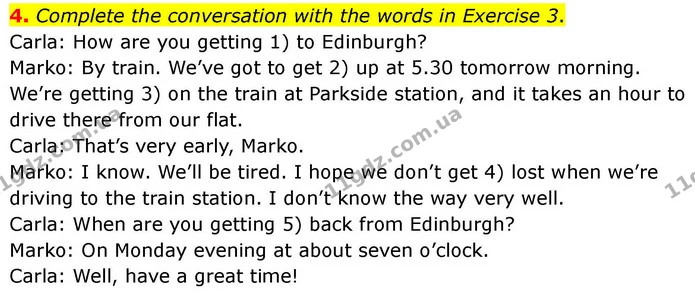 4. Complete the conversation with the words in Exercise 3. — ГДЗ робочий зошит Англійська мова 7 клас Prepare