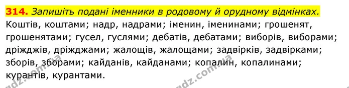 314. Запишіть подані іменники в родовому й орудному відмінках. — ГДЗ Відповіді Українська мова 6 клас Єрмоленко