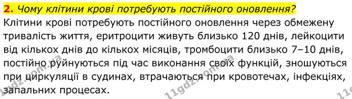 2. Чому клітини крові потребують постійного оновлення? — ГДЗ Біологія 8 клас Балан