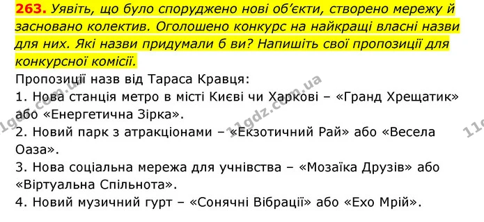 263. Уявіть, що було споруджено нові об’єкти, створено мережу й засновано колектив. Оголошено конкурс на найкращі власні назви для них — ГДЗ Українська мова 6 клас Заболотний 2023