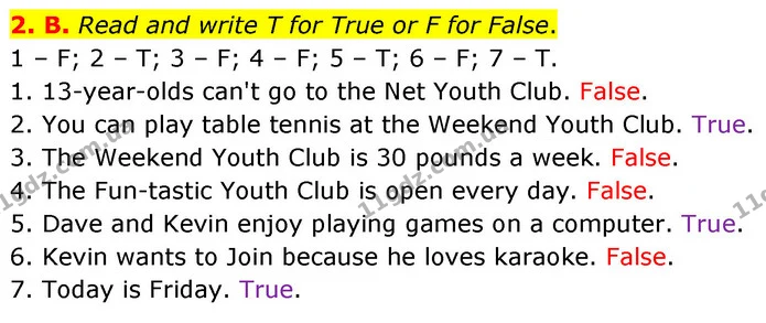 2. B. Read and write T for True or F for False. — ГДЗ Англійська мова 6 клас Мітчелл