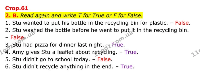 2. B. Read again and write T for True or F for False. — ГДЗ Англійська мова 6 клас Мітчелл