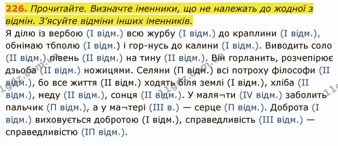 226. Прочитайте. Визначте іменники, що не належать до жодної з відмін. З’ясуйте відміни інших іменників. — ГДЗ Українська мова 6 клас Глазова