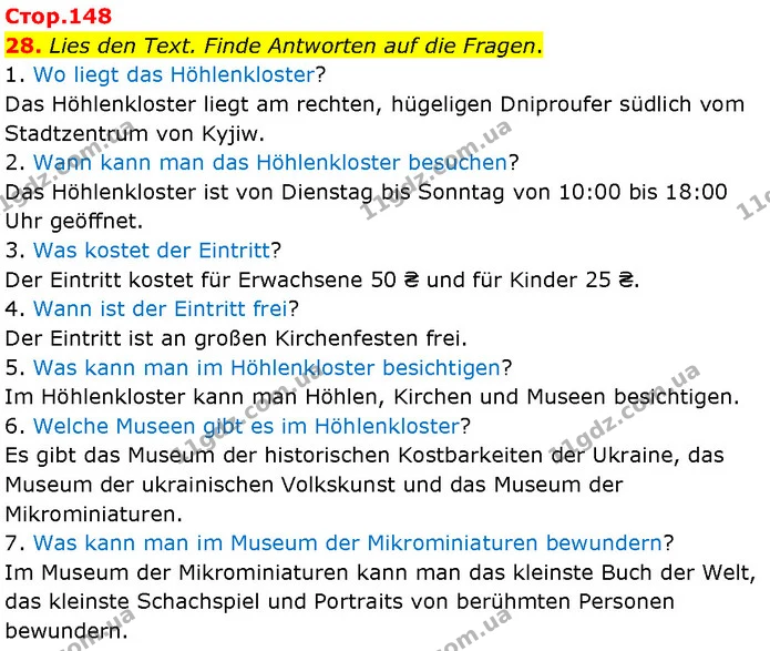 28. Lies den Text. Finde Antworten auf die Fragen. — ГДЗ Німецька мова 7 клас Басай
