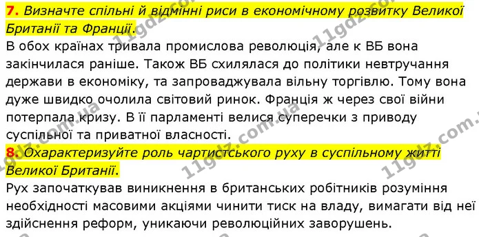 7. Визначте спільні й відмінні риси в економічному розвитку Великої Британії та Франції. — ГДЗ Всесвітня історія 9 клас Гісем