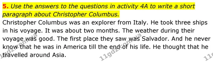 5. Use the answers to the questions in activity 4A to write a short paragraph about Christopher Columbus. — ГДЗ Англійська мова 6 клас Мітчелл