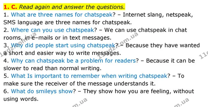 1. С. Read again and answer the questions. — ГДЗ Англійська мова 6 клас Мітчелл
