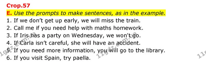 E. Use the prompts to make sentences, as in the example. — ГДЗ Робочий зошит Англійська мова 6 клас Мітчелл