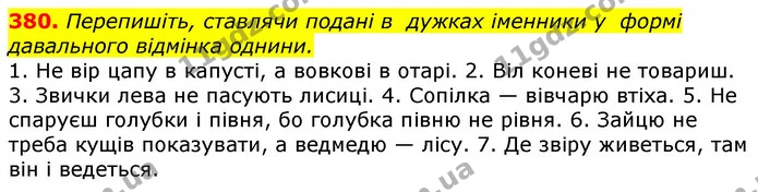 380. Перепишіть, ставлячи подані в дужках іменники у формі давального відмінка однини. — ГДЗ Українська мова 10 клас Глазова