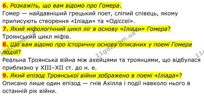 6. Розкажіть, що вам відомо про Гомера. — ГДЗ Зарубіжна література 8 клас Міляновська
