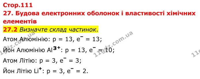 27.2 Визначте склад частинок. — ГДЗ Робочий зошит Хімія 8 клас Григорович