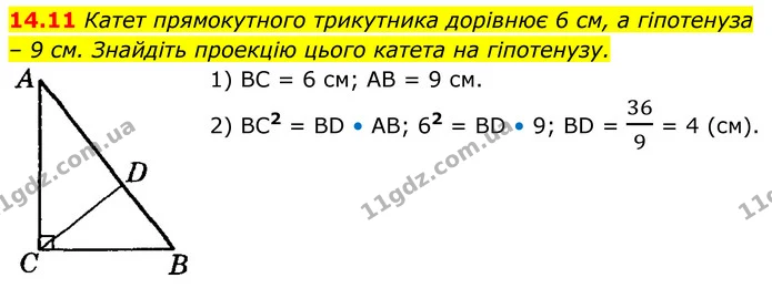 14.11 Катет прямокутного трикутника дорівнює 6 см, а гіпотенуза — ГДЗ Геометрія 8 клас Істер